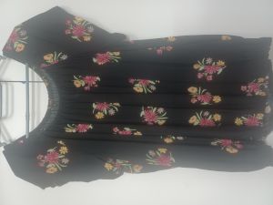 Adult Female Costumes to Hire - Off Shoulder Top - BLACK with flowers